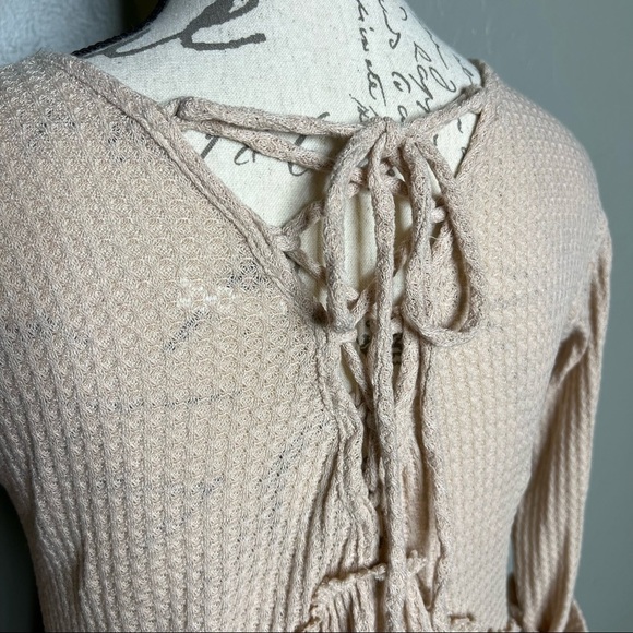 Sage Ava Waffle Textured Double V-Neck Babydoll Top - Picture 3 of 8